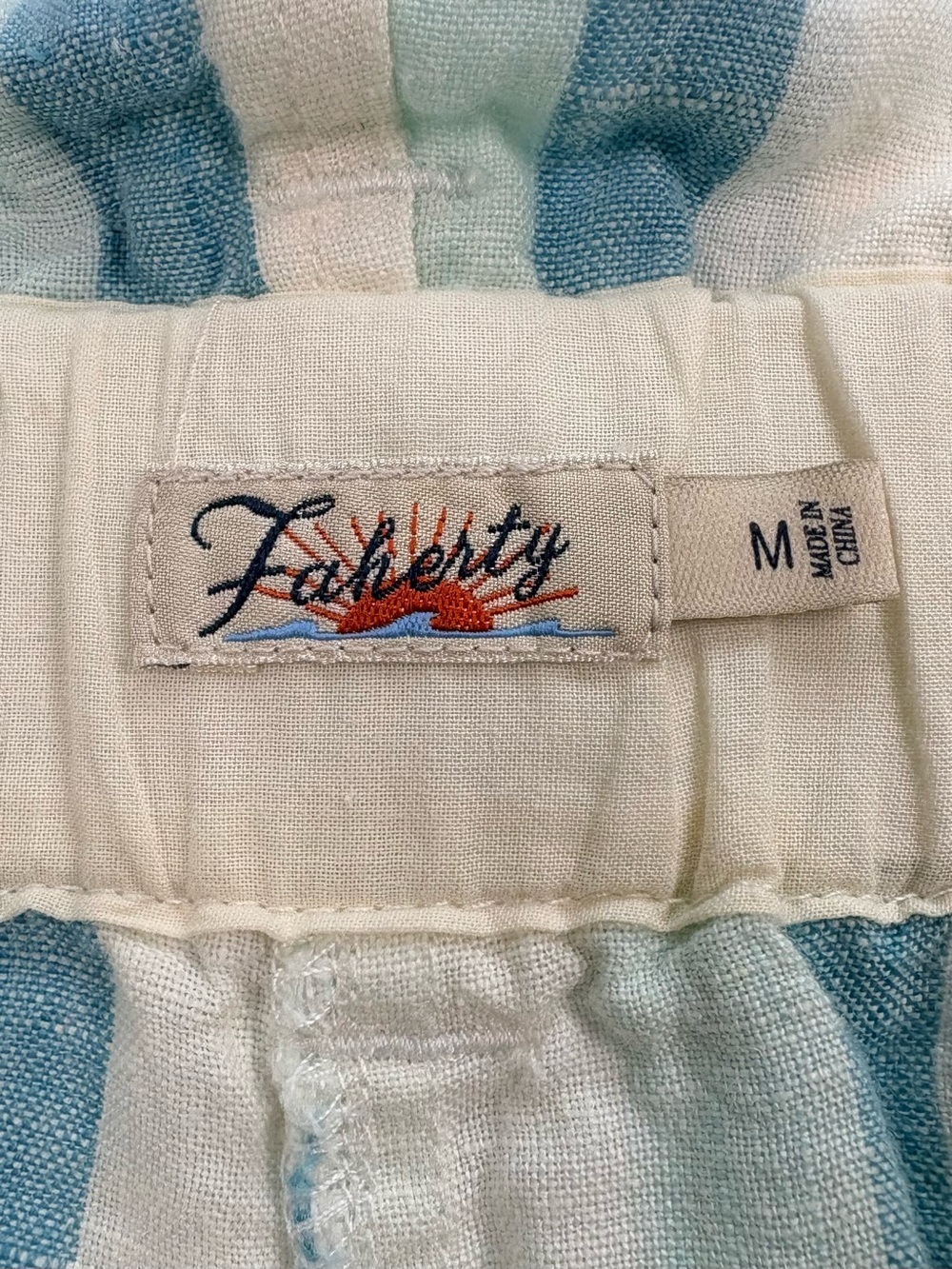 FAHERTY Cypress Catalina Stripe 100% Linen Paperbag Shorts Women’s Medium - Picture 3 of 9